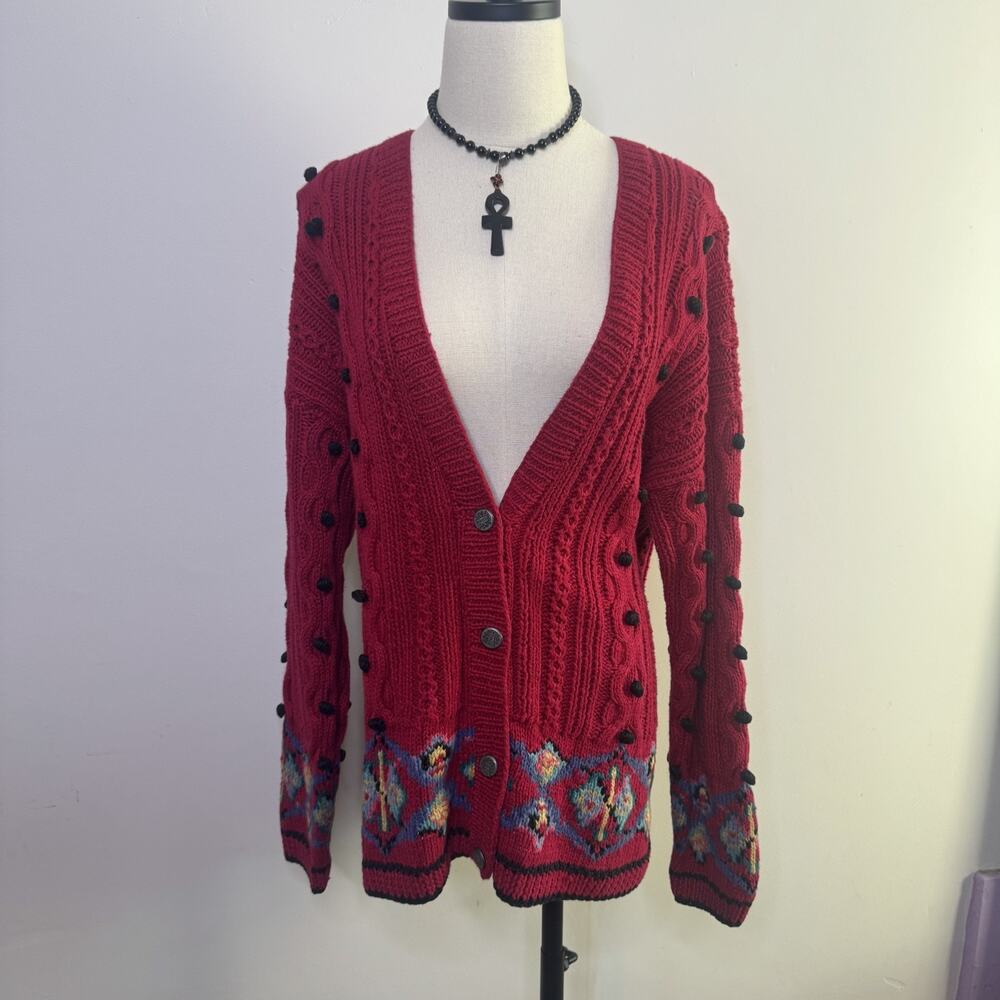 Vintage 90s Chunky Knit Cardigan Coastal Grandma Cozy Grunge Cottagecore Y2K M